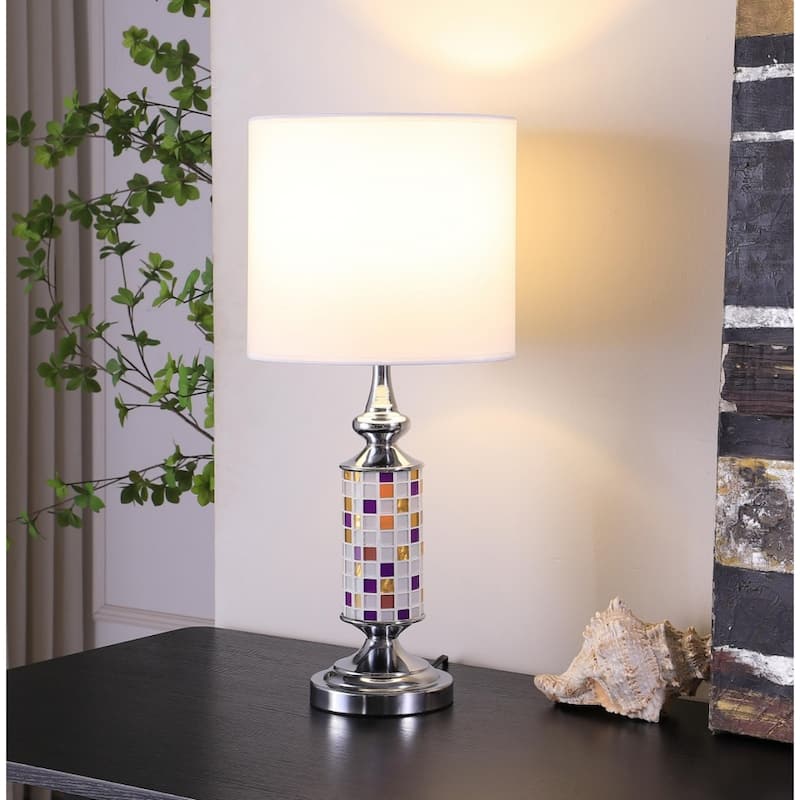 Contemporary 24" Silver Table Lamp with White Drum Shade and E26 Bulb Socket Chrome Metal Base - 24" H x 11" W x 11" D
