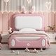 preview thumbnail 1 of 14, Upholstered Platform Bed with Bear Headboard and Footrest White - Twin