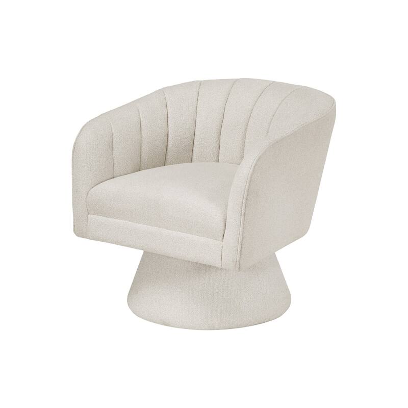 Shea Swivel Accent Chair, Beige Boucle Fabric, Channel Stitched