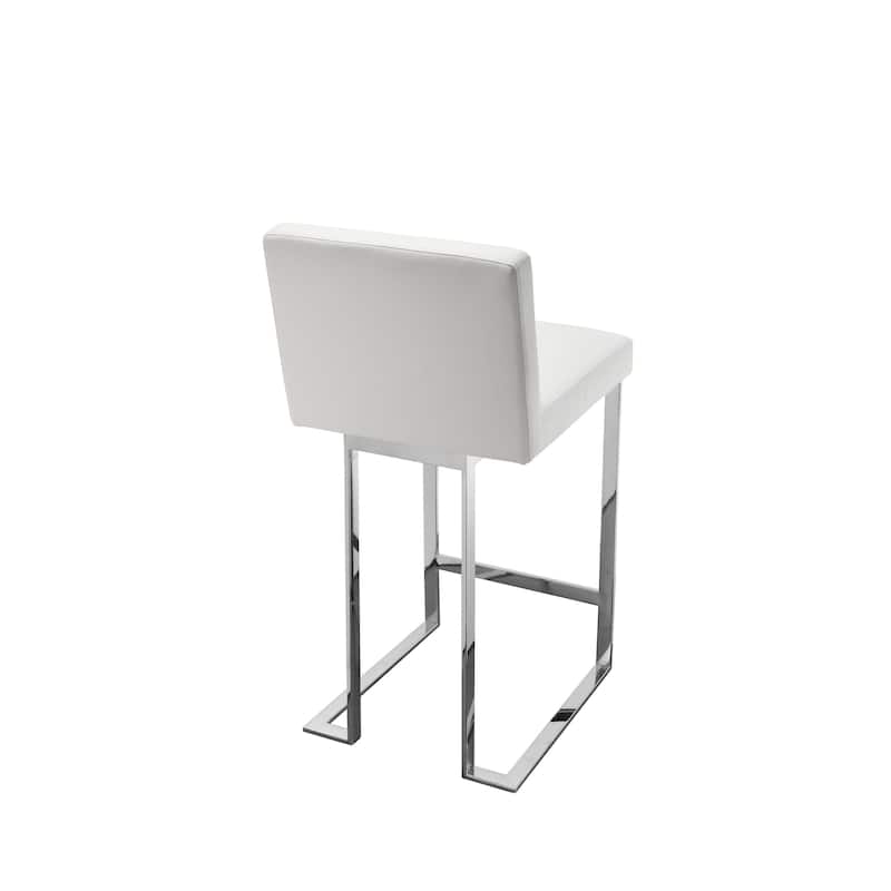 Boly 26 Inch Counter Height Chair, White Faux Leather, Foam Cushions, Steel