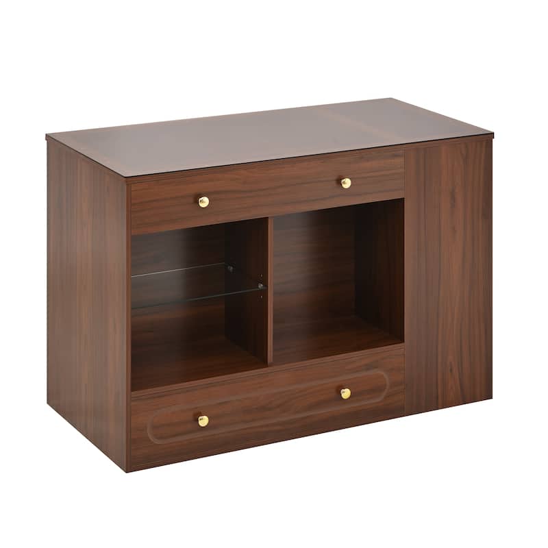 Roomfitters Closet Island with 6 Drawers, Glass Display Top and Open Shelves, Wardrobe Storage and Jewelry Vanity