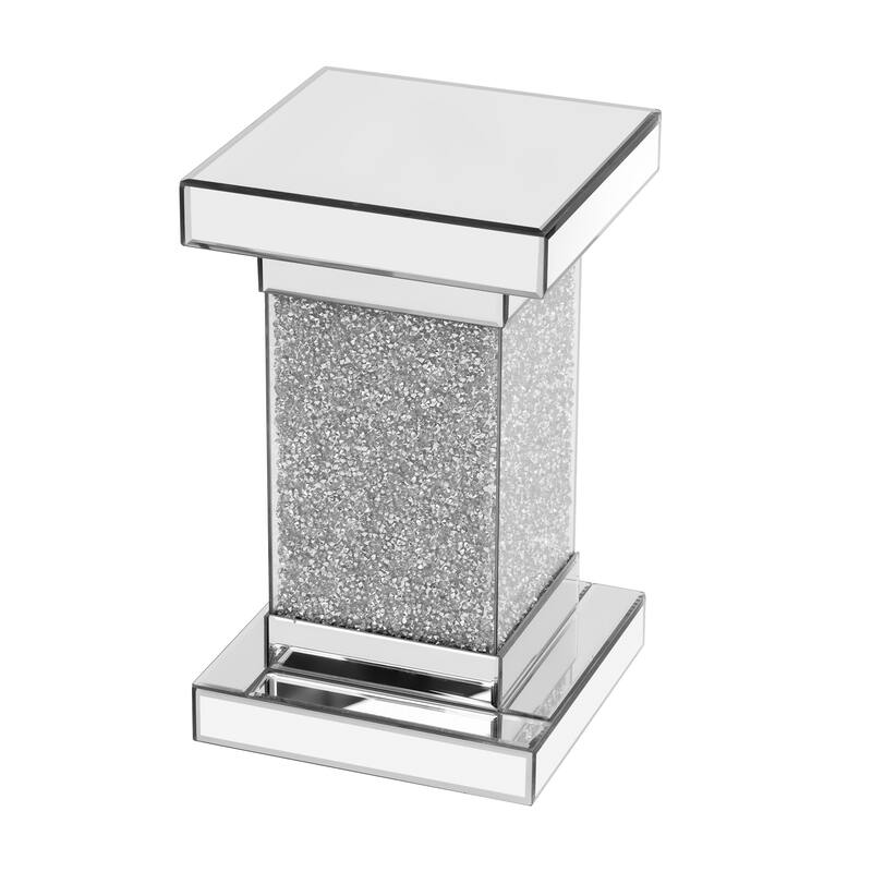 11.8" Modern Square Mirrored End Table with LED lights and Crushed Diamond
