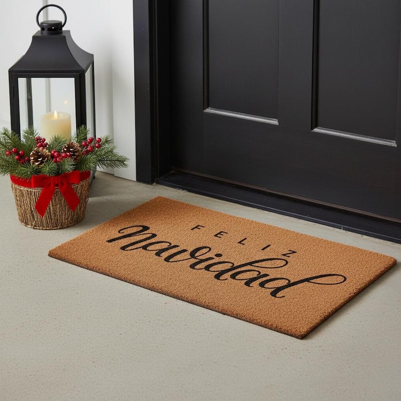 HomeRoots 24" X 36" Brown And Black Christmas Outdoor Coir Door Mat - 24.00' X '36.00 - 24.00' X '36.00