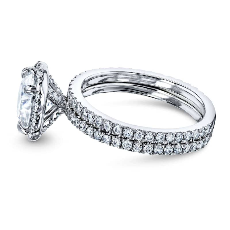 Kobelli 2.2 Carats Lab Grown Diamond Certified 14k Solid Gold Floating Halo 2pc Bridal Set
