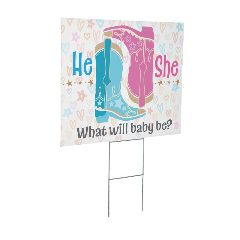 24" x 18" Yard Sign with H-Stake, Pink Blue Boots Gender Reveal