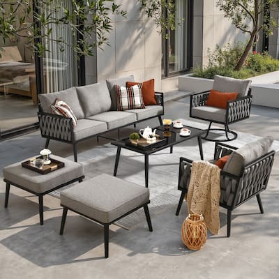 HOOOWOOO 6-piece Outdoor Patio Furniture Conversation Set with Swivel Chair