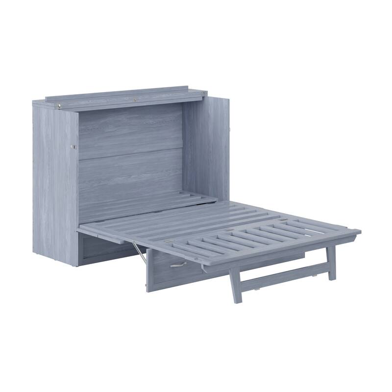 Northfield Full Murphy Bed Chest with 6" Mattress, Storage Drawer & Built-In Charger in Driftwood