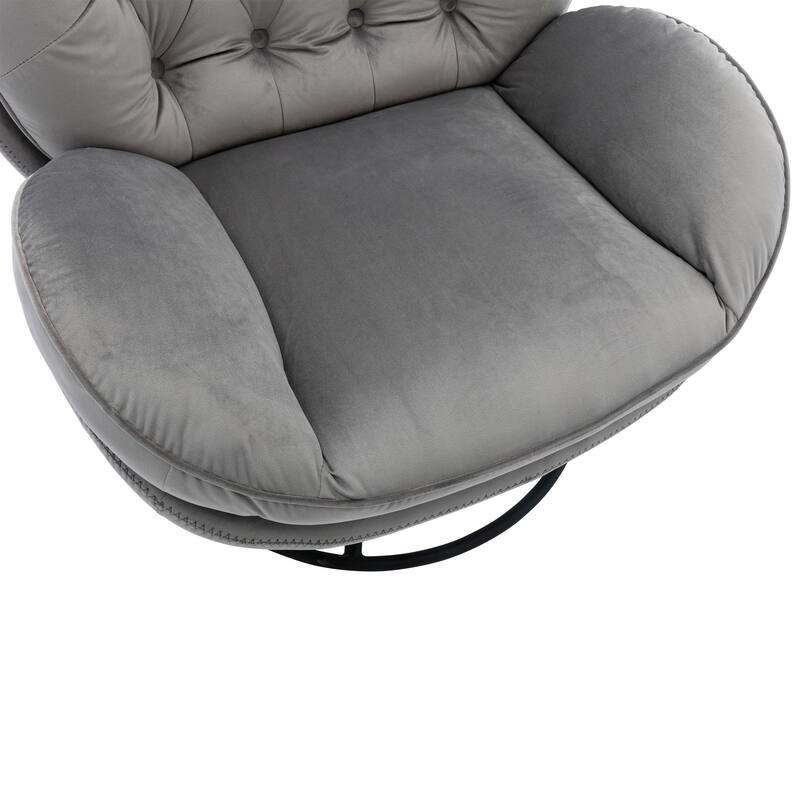 Velvet Swivel Accent Chair with Ottoman & Metal Legs (360° Rotation)