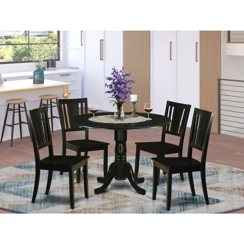 HomeStock 5-Piece Round Black Finish Solid Wood Top Dining table with 4 Chairs