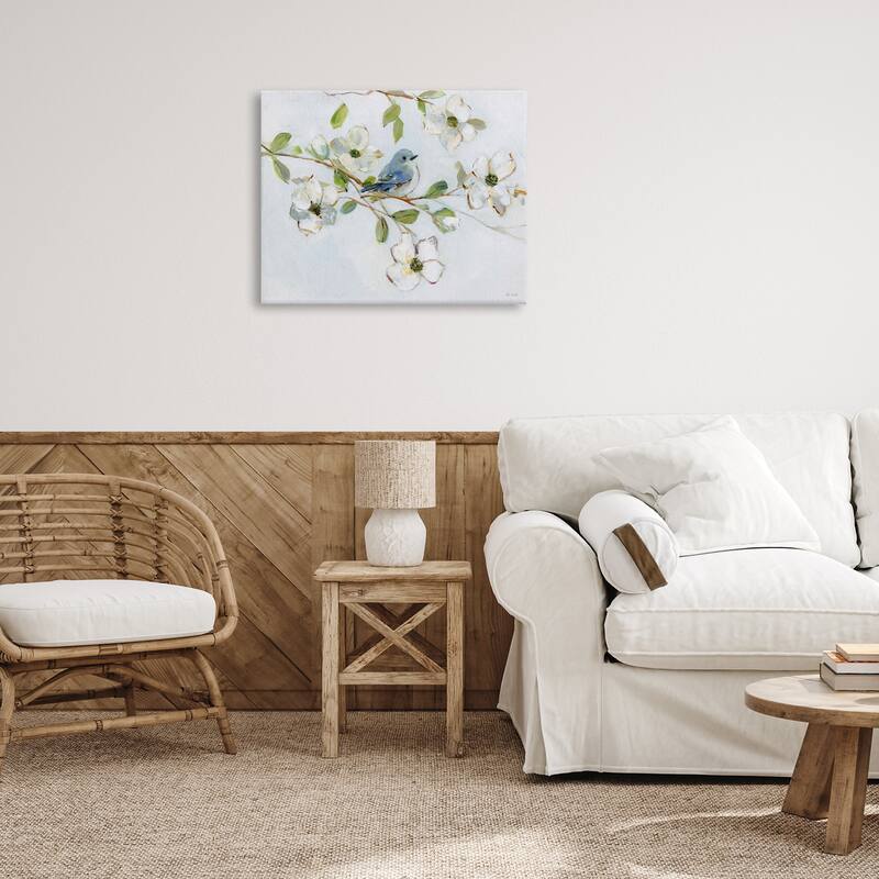 Stupell Bird Perched on Dogwood Canvas Wall Art Design By Sally Swatland