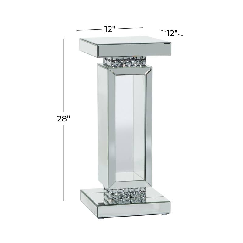 Glass Mirrored Pedestal Table - Silver - Roche River Decor - 12"Wx12"Lx28"H