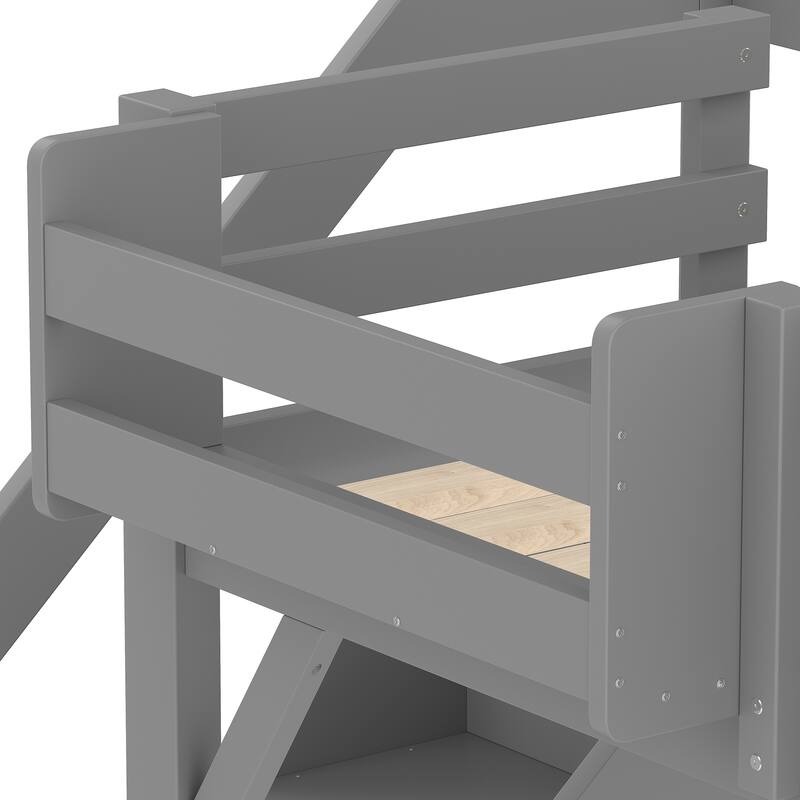 Roomfitters Loft Bed with Wardrobe and Storage Stairs, Solid Wood Frame with Bedside Shelves