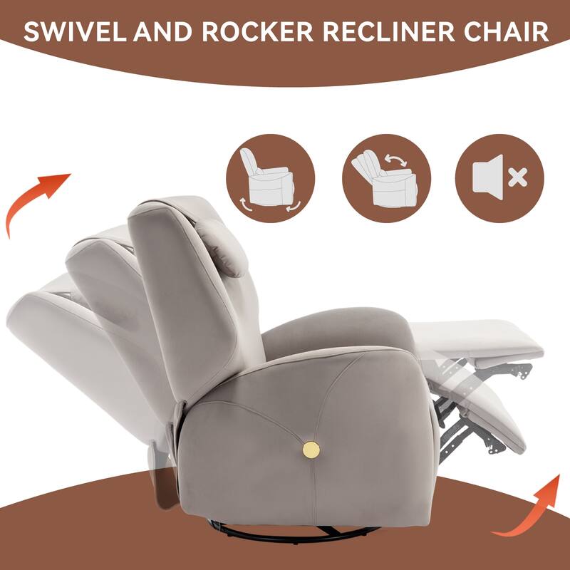 Electric Power Glider Recliner with 270° Swivel, Rocking Motion, Ergonomic Lumbar & Neck Support, Dual USB/Type-C Ports
