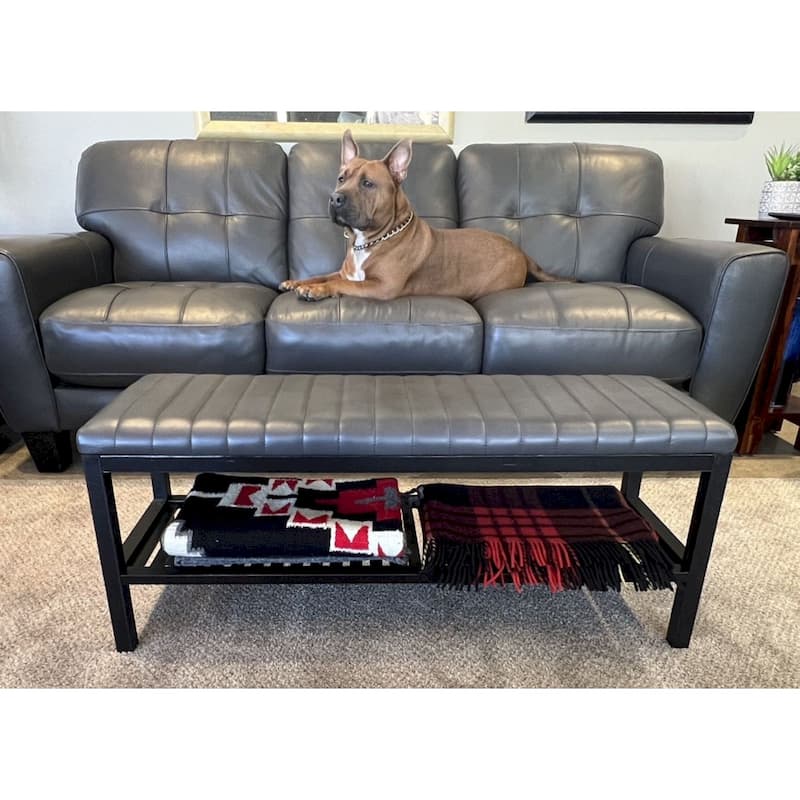 Solid Bamboo Ribbed Padded 40" Bench with Shelf