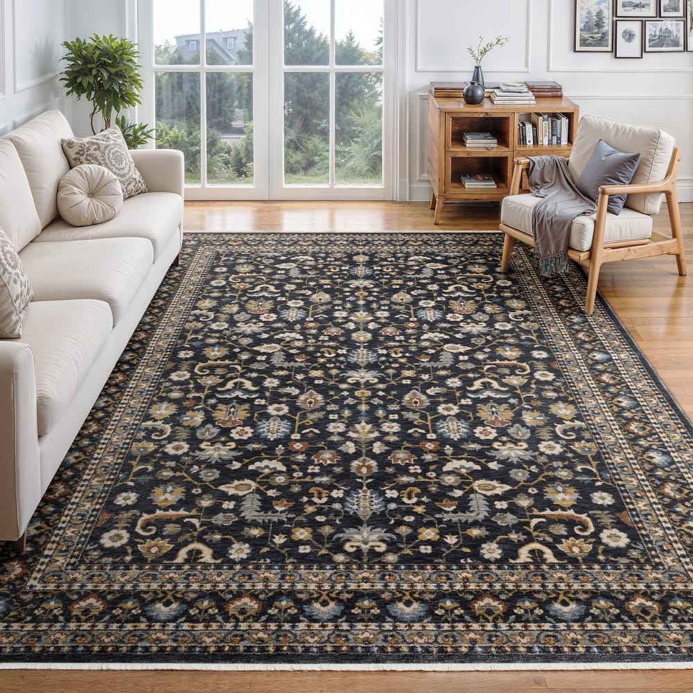 Esme Traditional Floral Border Area Rug