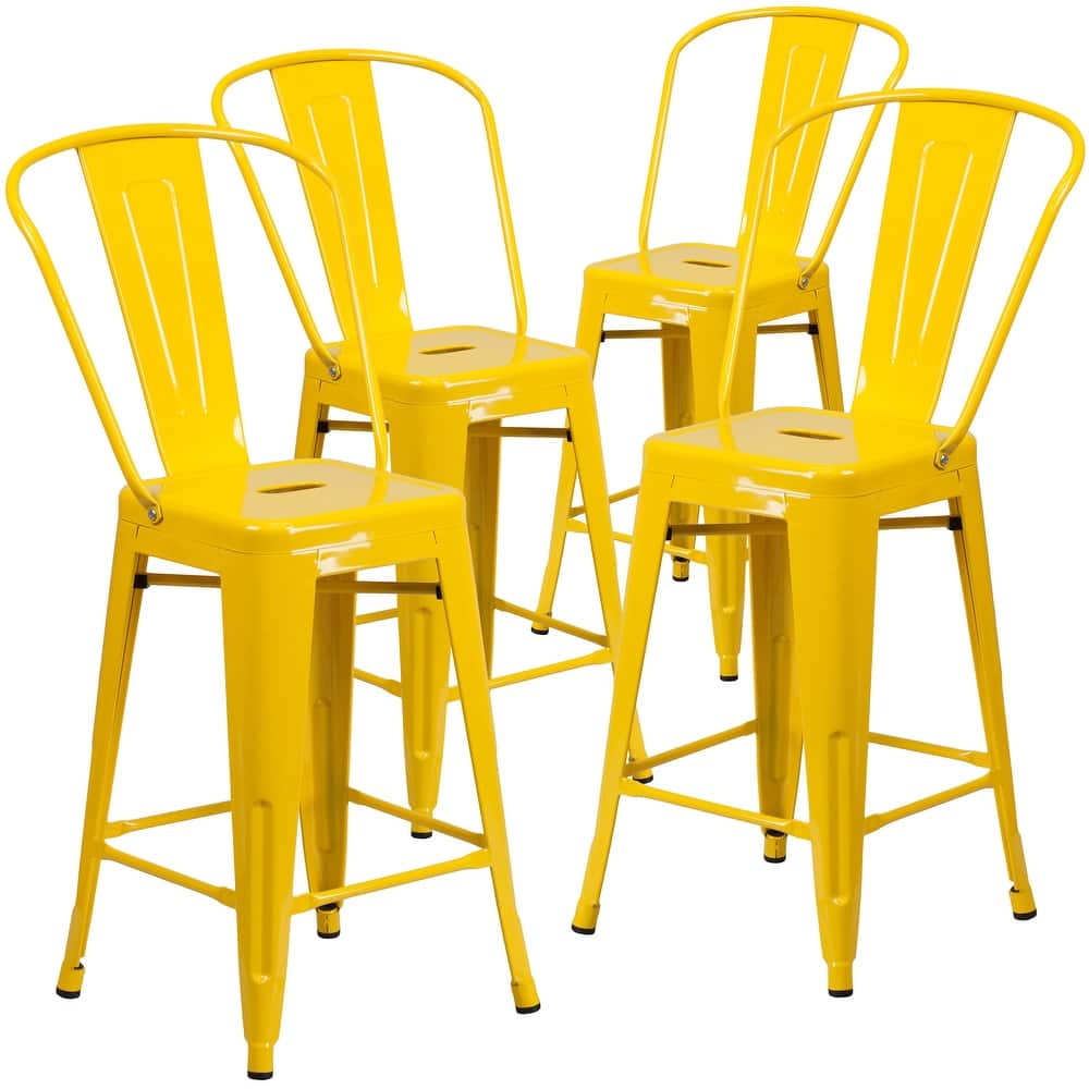 Indoor/Outdoor Modern Metal Counter Height Stools with Footrests (Set of 4)