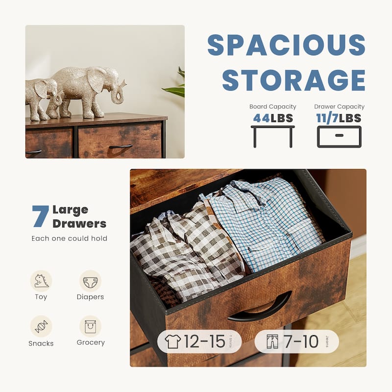Tall Dresser Storage Tower with 7 Fabric Drawers