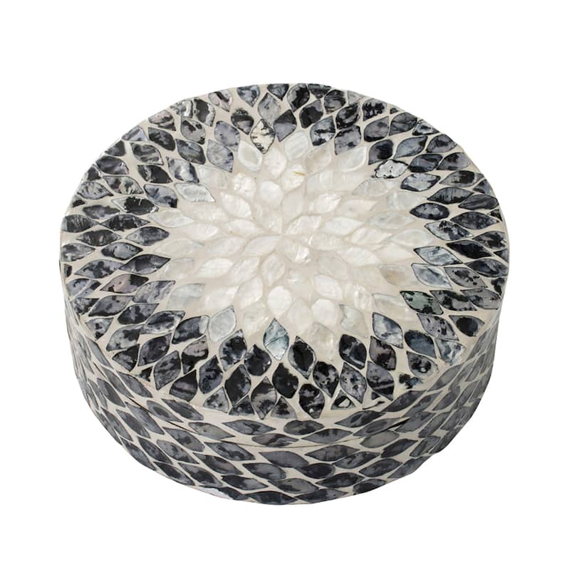 Mosaic Tile Floral Design Box with Lid - 10" - Black and White