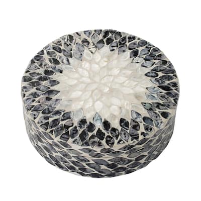 Mosaic Tile Floral Design Box with Lid - 10" - Black and White