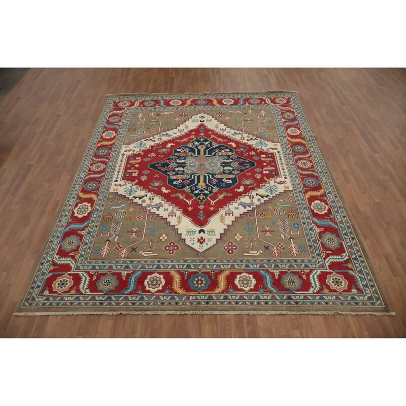 Hand Knotted Oriental 100% Wool Carpet Traditional Medallion Multi-Colored Heriz (serapi) Area Rug - 10' 0'' X 8' 2''