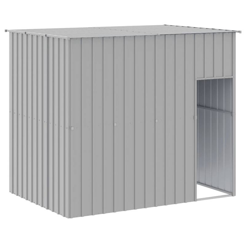vidaXL Dog House with Run Light Gray/Anthracite multisize Galvanized Steel - 84.3" x 179.9" x 71.3" - Gray