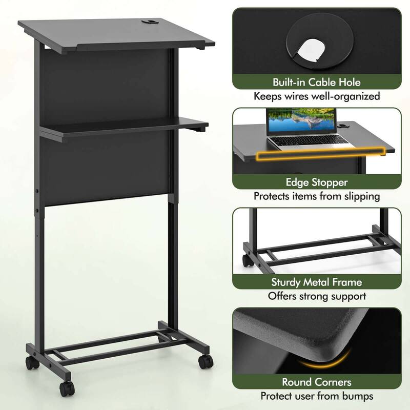 Costway 1/2 PCS Mobile Lectern Podium Height Adjustable Rolling Laptop