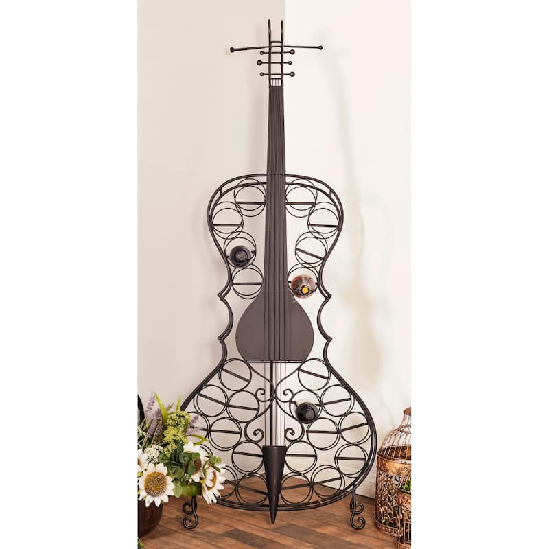 Metal Cello 26 Bottle Standing Wine Rack - Black - Roche River Decor - 8"W x 27"L x 68"H