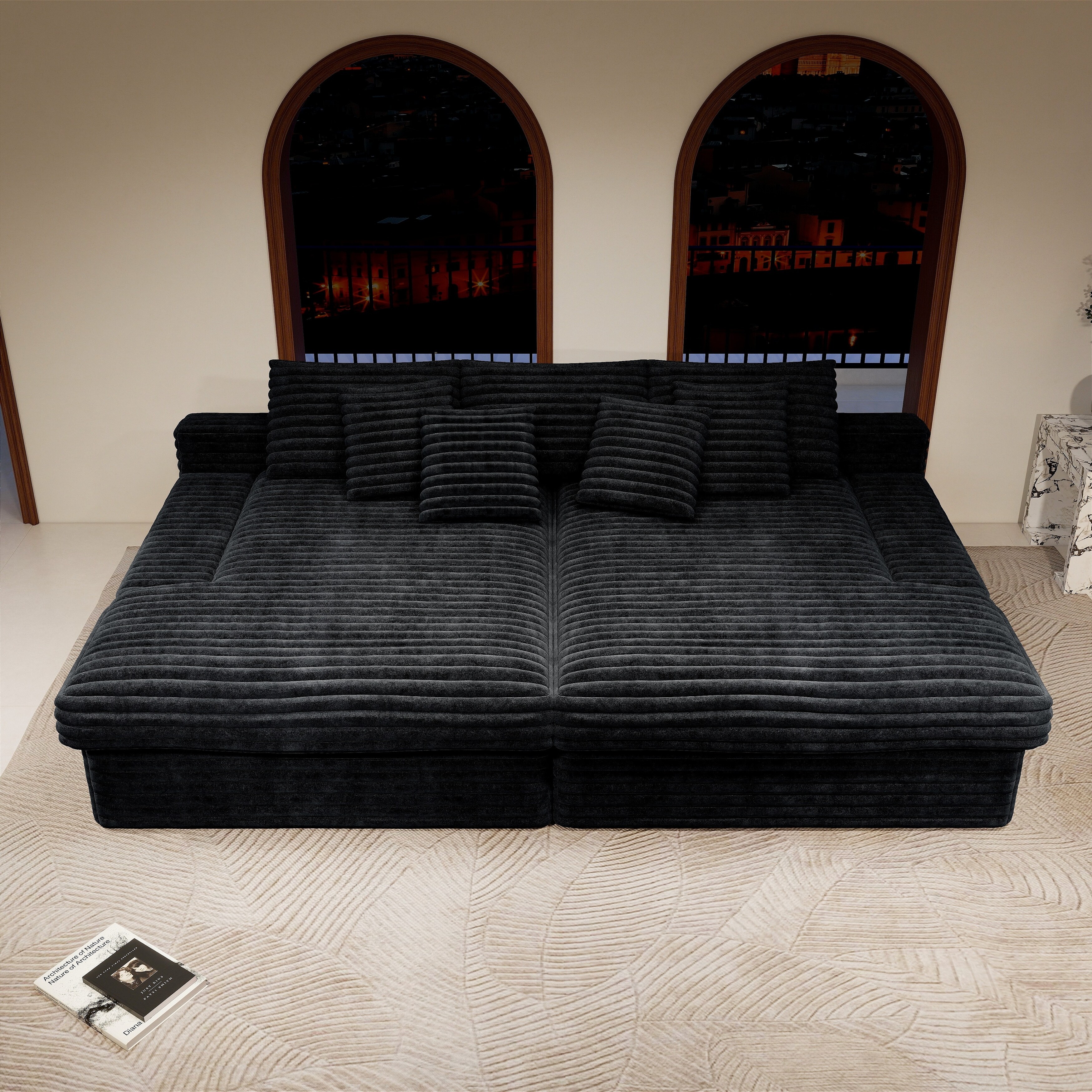 Modular Sectional Sofa Seat, Upholstered Compressed Couch, Plush Corduroy Fabric, No Assembly, Free Combination