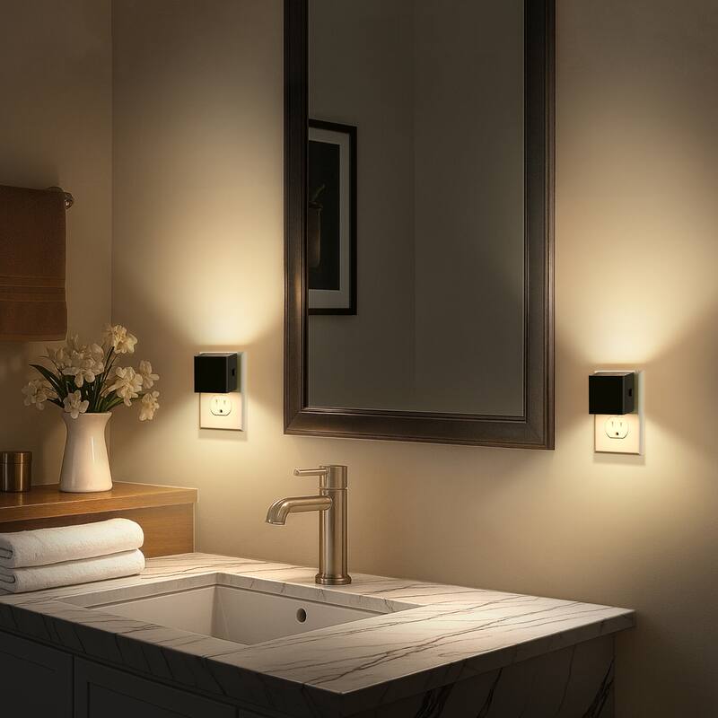 YANSUN 2-Pack LED Wall Light Night Light Warm 3000K 3-Level Dimming US Plug Memory Function