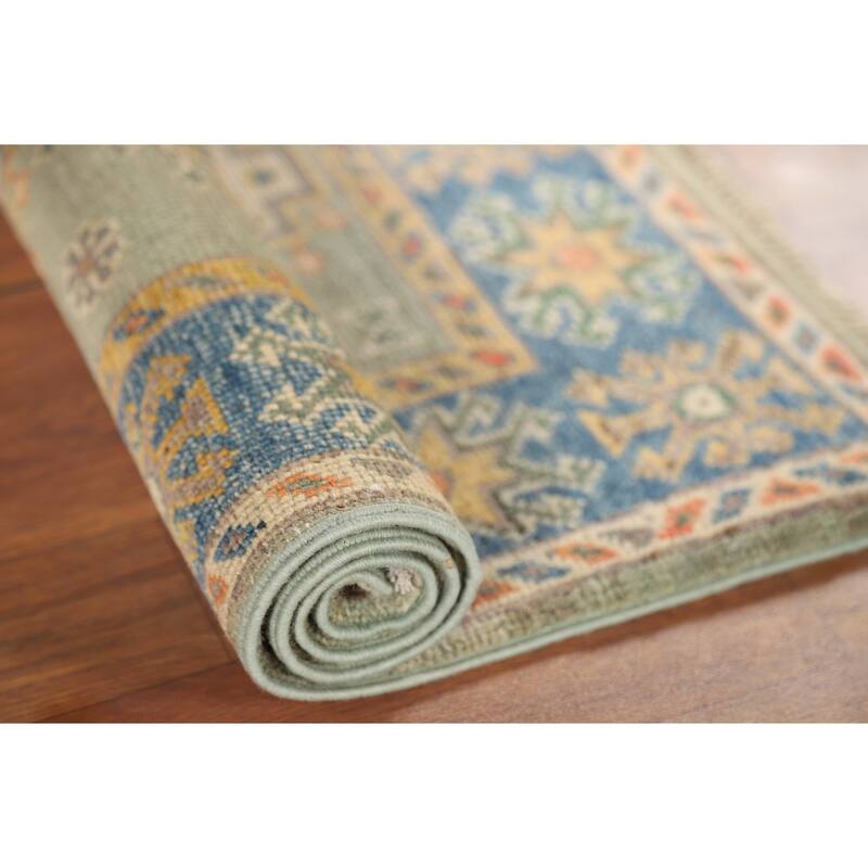 Green Kazak Foyer Rug Handmade Wool Carpet - 2'1" x 3'0"