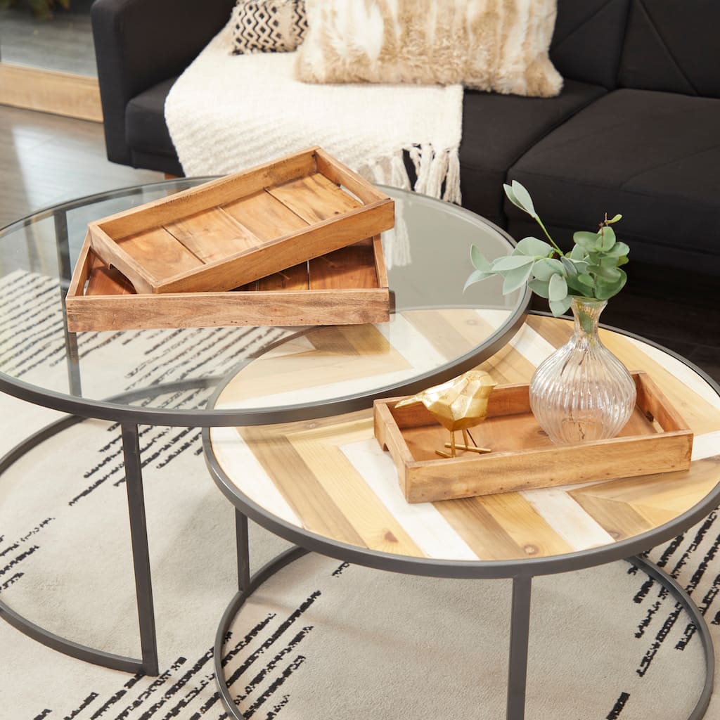 Brown Wood Living Room Decor Tray (Set of 3)