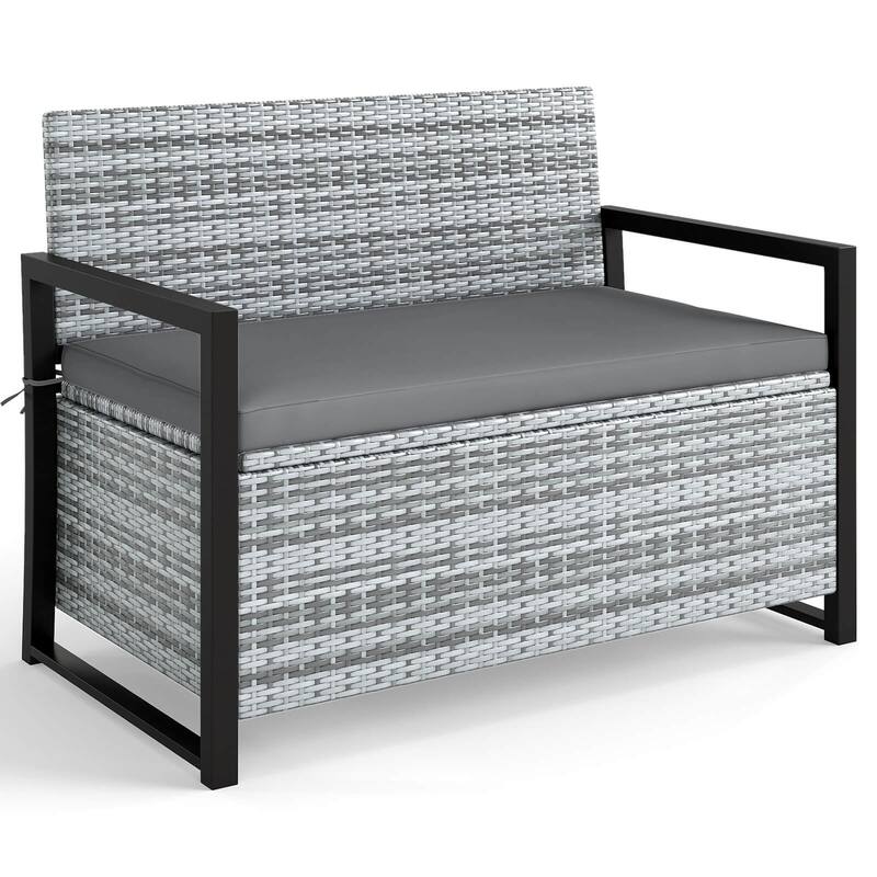 Costway Patio Storage Bench Wicker Loveseat with Built-in Storage & - See Details