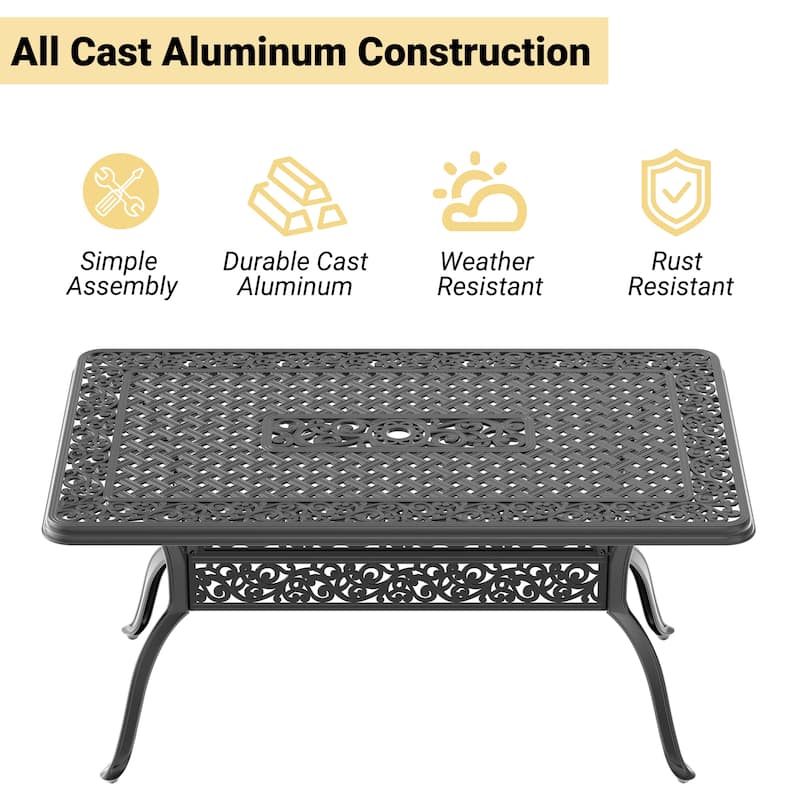59.06 in. (L) x 35.43 in. (W) Black Rectangle Cast Aluminum Patio Dining Table