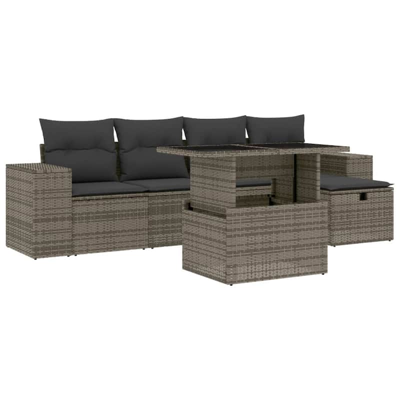 vidaXL Patio Sofa Set with Cushions Outdoor Furniture 6 Piece Poly Rattan