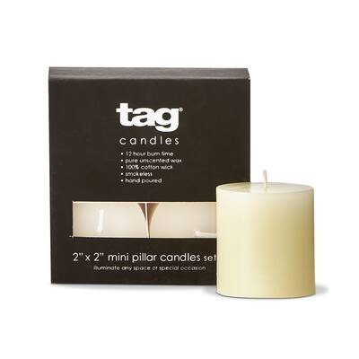 Chapel Mini Pillar 2x2 Ivory Candles Set Of 4 Unscented Paraffin Wax Drip-Free Long Burning 12 Hours