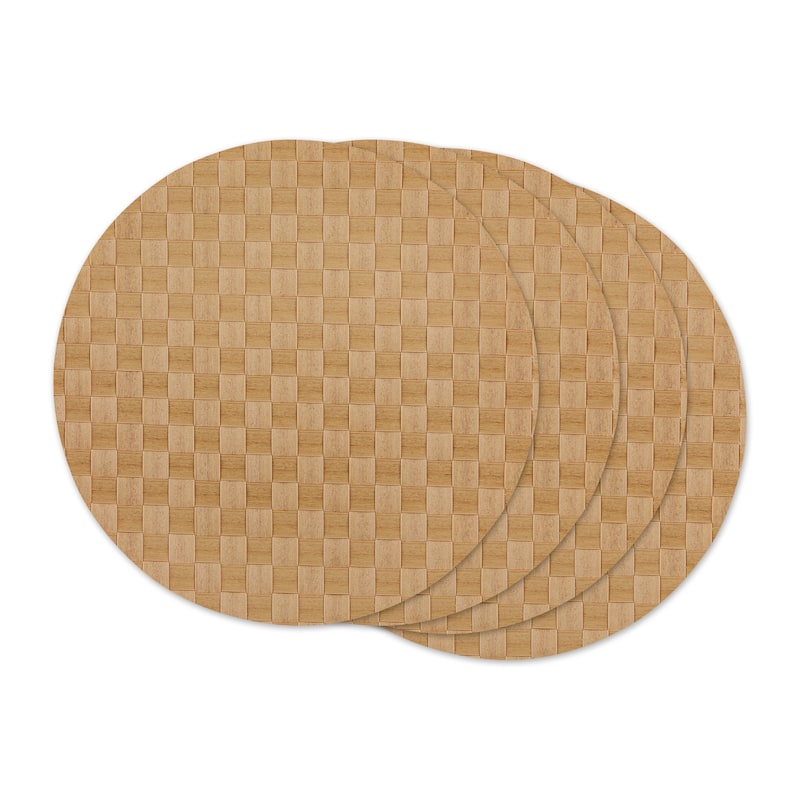 Leather Brown Basketweave Round Woven Placemat (Set of 4) - Placemat Set, 15" Round - Multi