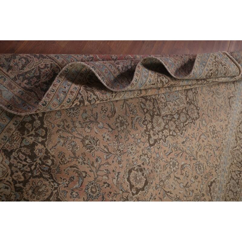 Distressed Traditional Mashad Persian Vintage Handmade Wool Carpet - 8'0"x 11'5"