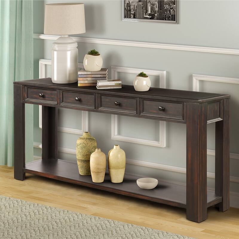 Farmhouse Wooden 4-drawer Console Table Entryway Table