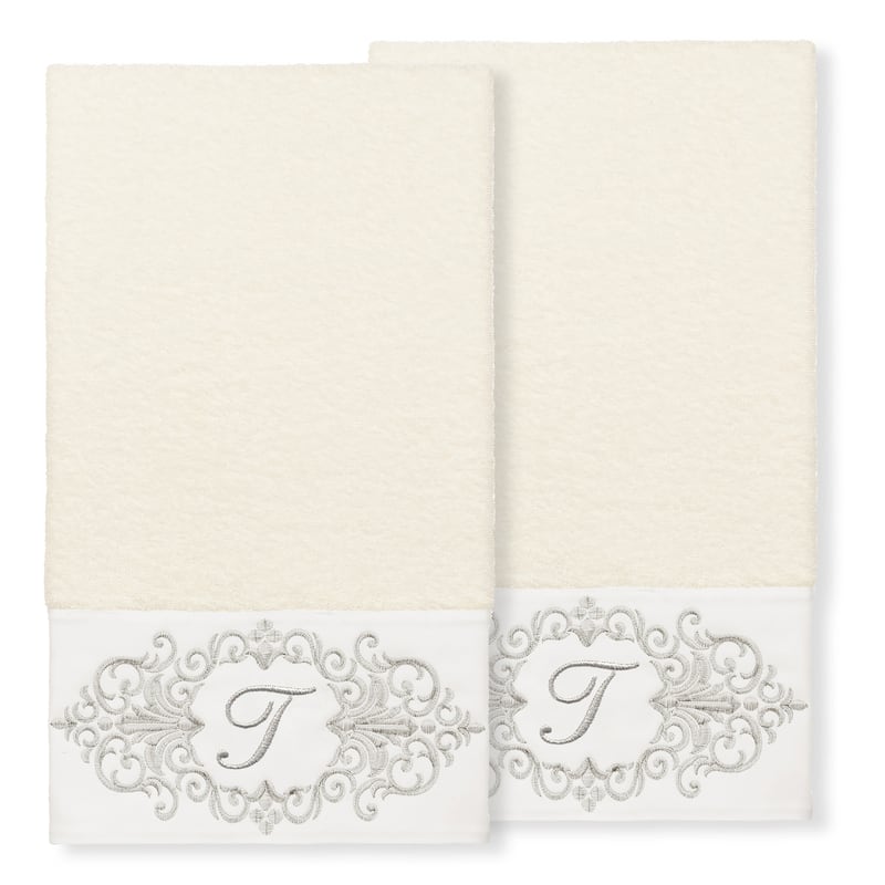 Authentic Hotel and Spa 100% Turkish Cotton Monica 2PC Embellished Bath Towel Set - T - Cream