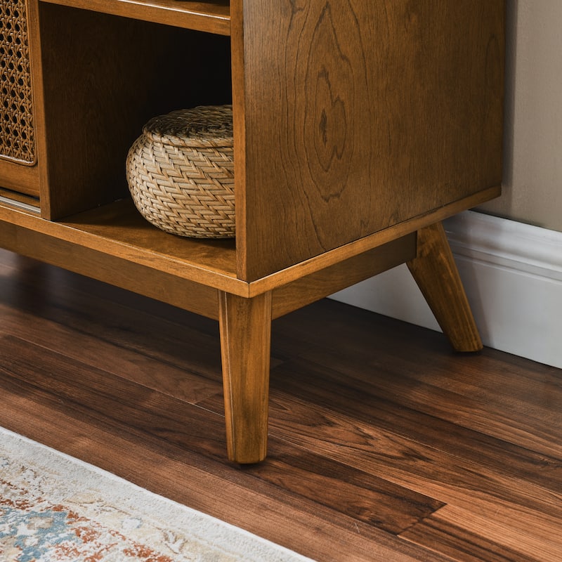 Mid Century Modern Rattan Sideboard Cabinet with Adjustable Shelf