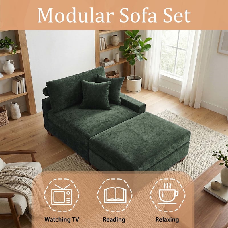 Oversized Chenille Modular Armchair And Ottoman Set Living Room Set