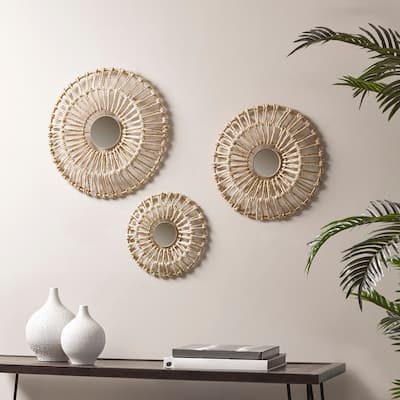 Madison Park Ella Round Natural Fiber and Mirror 3-piece Wall Decor Set
