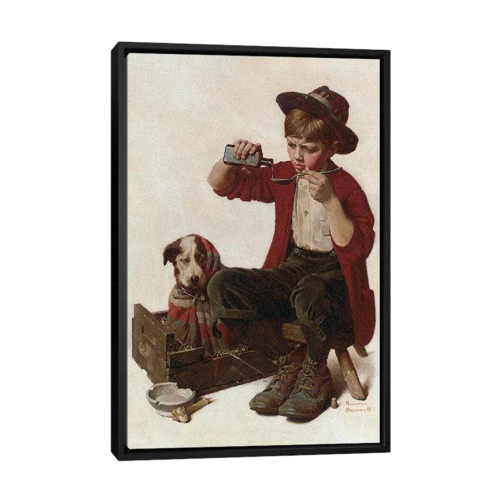 iCanvas "Sick Puppy" by Norman Rockwell Framed