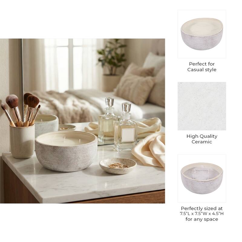 Decorative Textured Ceramic Magnolia and Lily Scented Candle