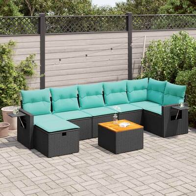 vidaXL Patio Sofa Set with Cushions Sectional Lounge Set 8 Piece Poly Rattan - 21.7 x 24.4 x 27.2