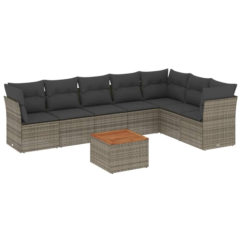 vidaXL Patio Sofa Set with Cushions Outdoor Furniture 8 Piece Poly Rattan - 24.4 x 24.4 x 27.2