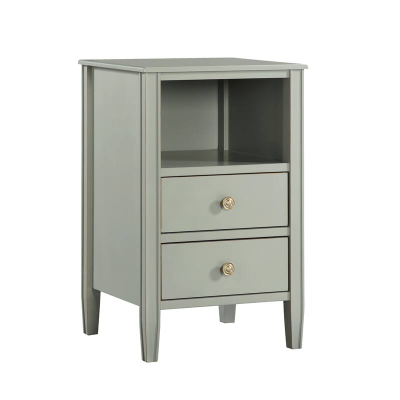 2- Drawer Nightstand with Open Shelf and Brushed Gold Hardware No Assembly
