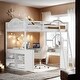 preview thumbnail 1 of 25, Elegant Full Wooden Loft Bed with U-shaped Desk, Storage Compartments and Tri-fold Mirror, Efficient Workspace, Space-saving White