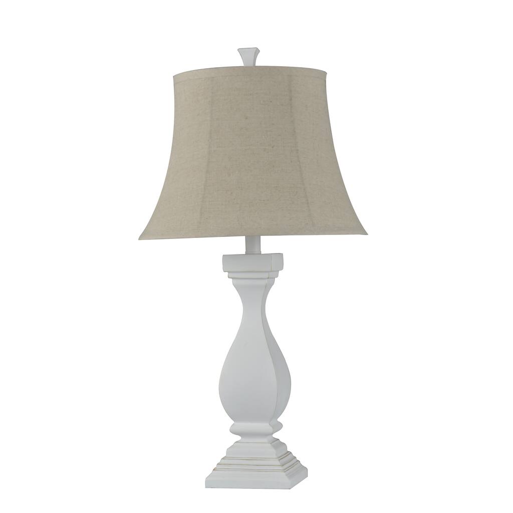 StyleCraft Poly Sand Dollar White Table Lamp - Oatmeal Softback Fabric Shade