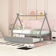 preview thumbnail 2 of 25, Twin Size Montessori Bed with Trundle, Wood Tent Floor Bed Frame, Twin Kids Bed with Slat Support for Boys,Girls, Easy Assembly